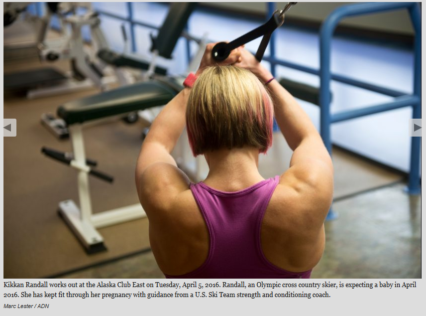 Olympic athlete, Kikkan Randall working out at The Alaska Club gym.